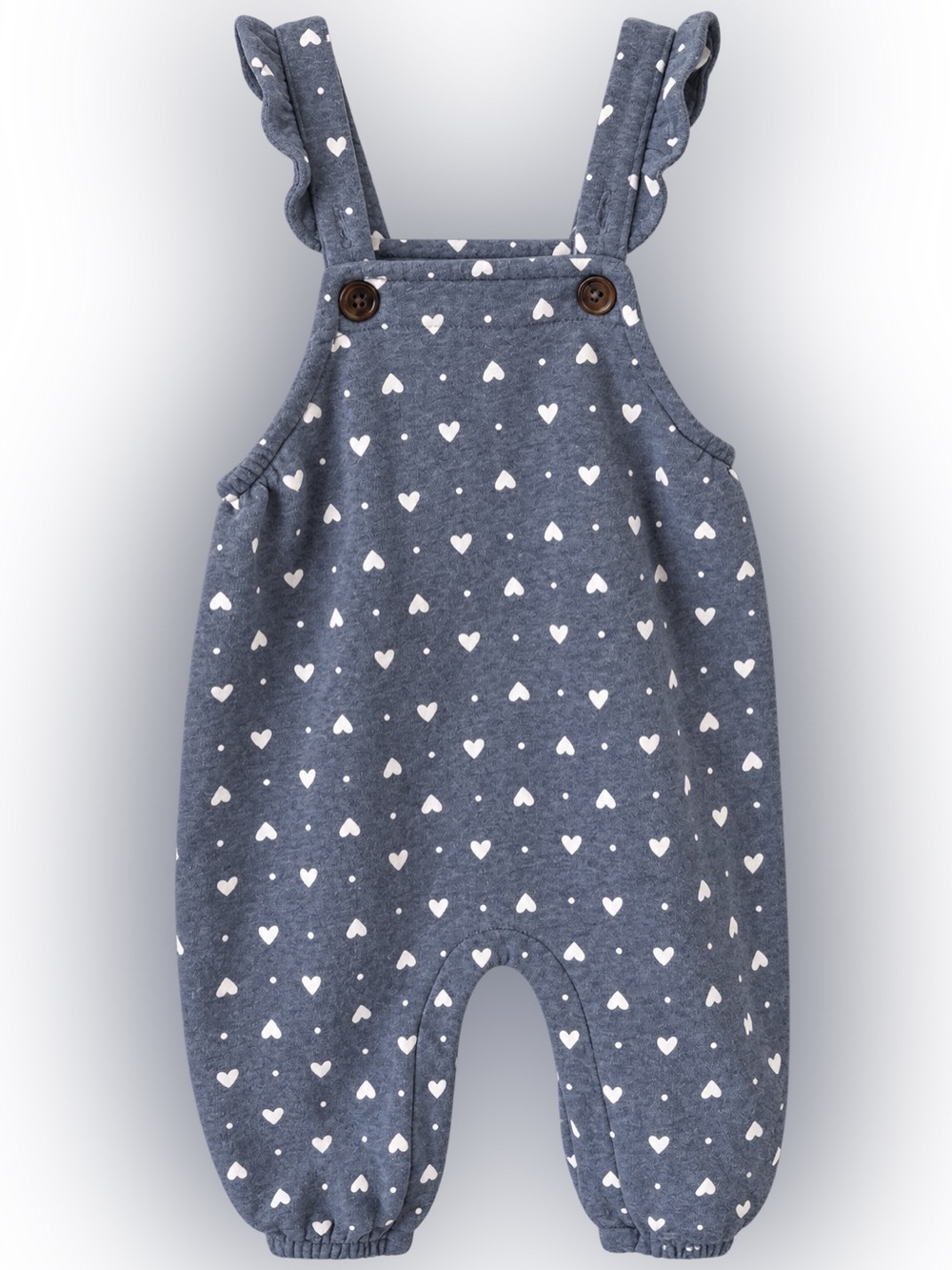 Old Navy Heather Gray Heart Print Knit Ruffle Overalls 3-6m